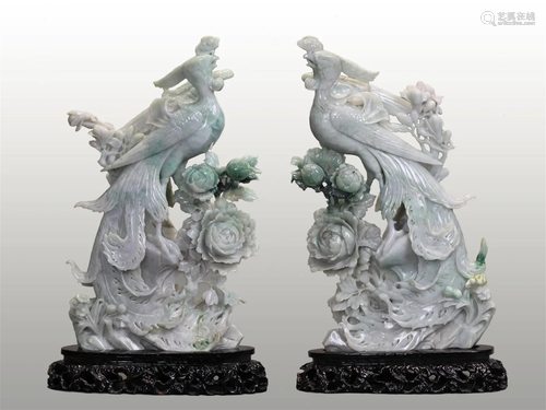 pair of Chinese jadeite phoenixes