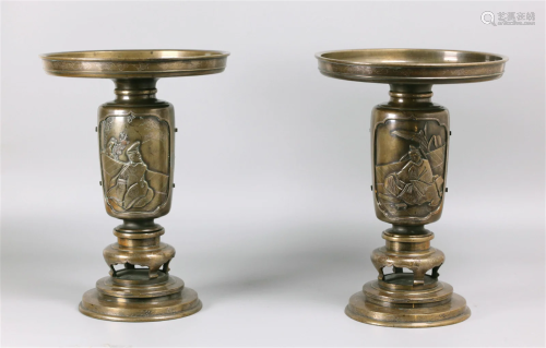 pair of Japanese bronze candleholders, possibly 19th c.
