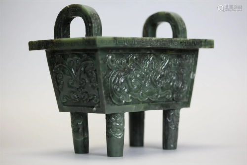carved Chinese spinach jade censer
