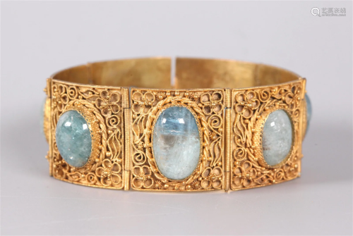 Chinese gilded silver w/ aquamarine bracelet