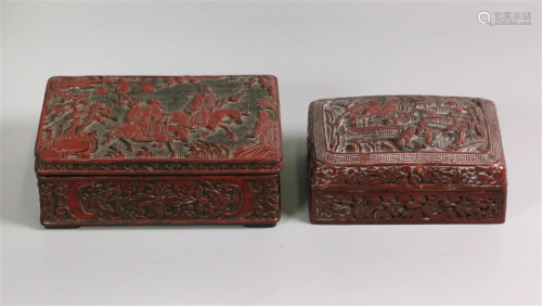 2 Chinese cinnabar boxes, possibly 19th c.