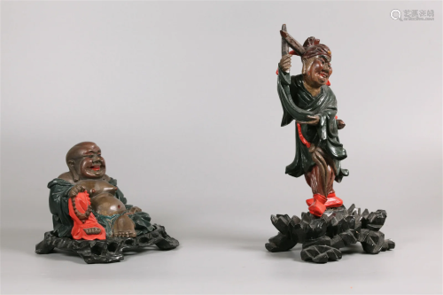 2 Chinese wooden figures, possibly Republican period
