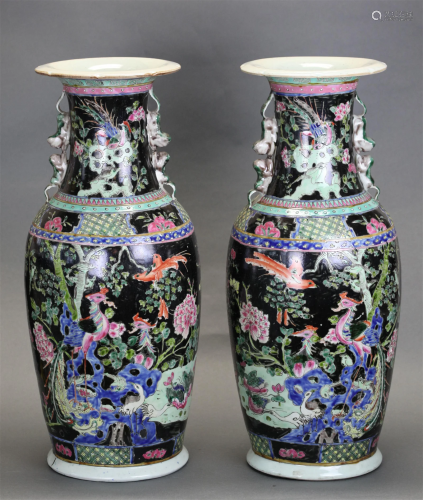 pair of Chinese famille noir porcelain vases