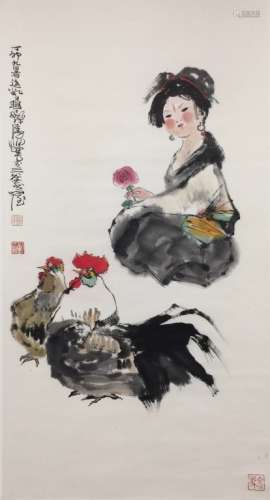 Chinese Ink Color Painting w Signature and Seal