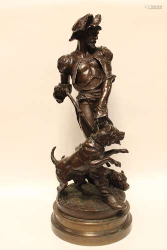 Signed, Bronze Statue ,Men w Two Dogs