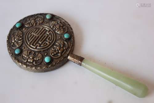 Chinese Hand Mirror w Jade