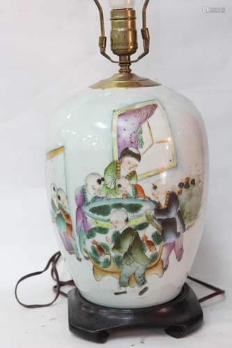 Chinese Famille Rose Porcelain Vase made into Lamp