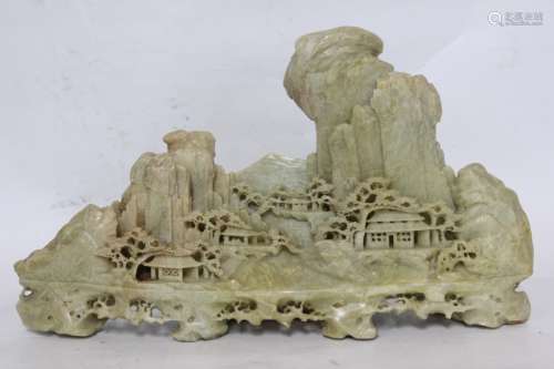 Chinese Soapstone Carved Mountain and Pine Tree