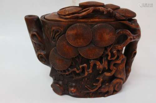 Large Chinese Bamboo Carved Teapot