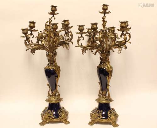 Pair of Cobble Blue Bronze Candelabra, 19th.C