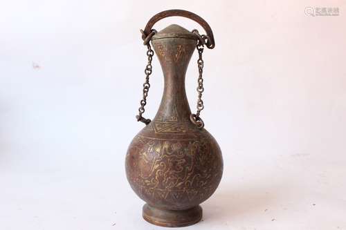 Chinese Bronze Ewer w Gold Inlaid