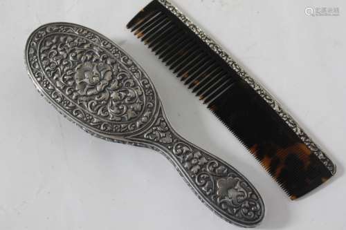 Chinese Comb and Brush w Silver Mount