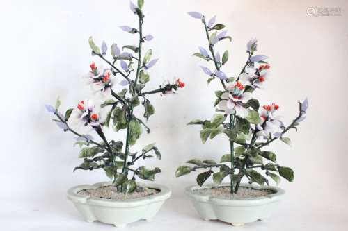 Pair of Chinese Jade Bonsai Planter