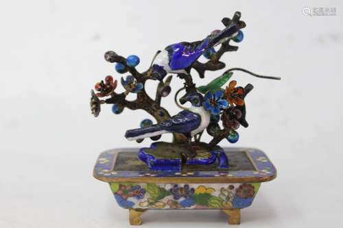 Chinese Enamel Birds&Flowers w Cloisonne Planter