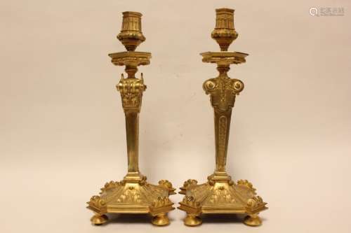 Pair of Bronze Candle Stick, 19th.C