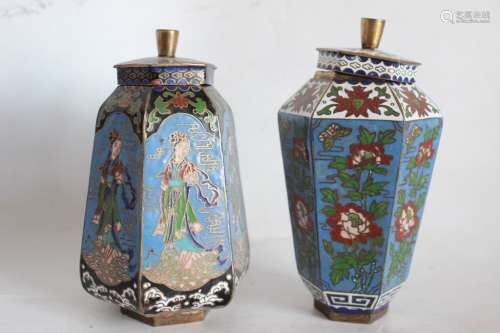 Two Chinese Cloisonne Lid Vase