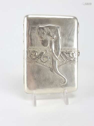 Antique Russian Silver Cigarette Case with Elephan