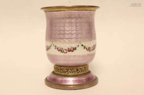 19th.C Enamel on Copper Footed Cup