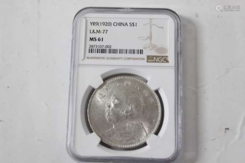 1920 China $1, MS61, NGC