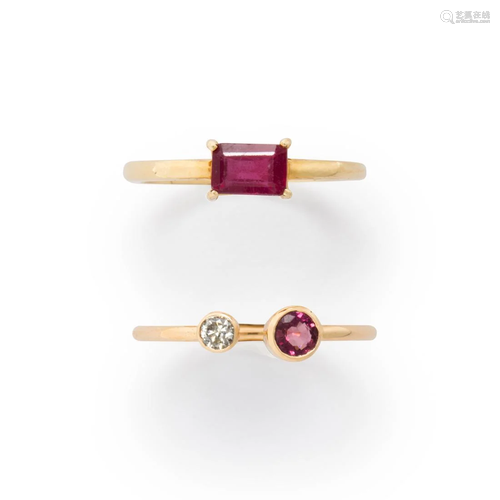 A group of ruby and pink sapphire ring