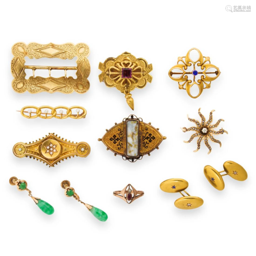 A group of antique and gold jewelry