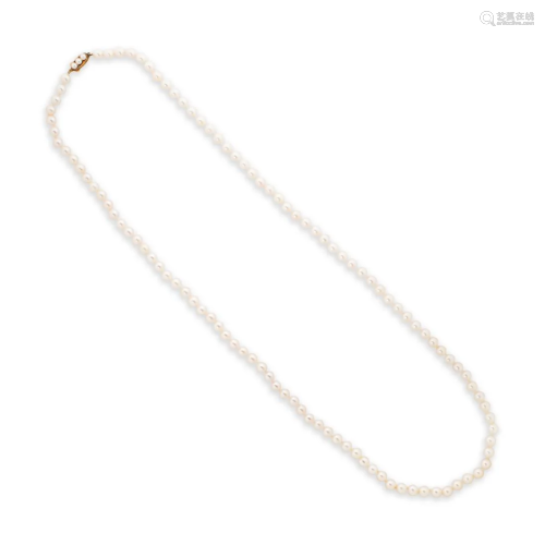 A cultured pearl and fourteen karat gold necklace