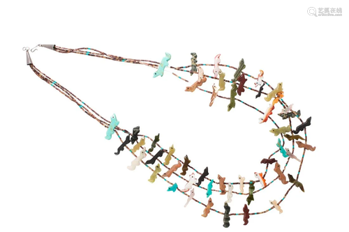 Zuni three strand multi-stone beaded necklace