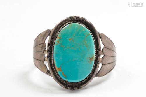 Hebert Tsosie turquoise sterling cuff bracelet, signed "...