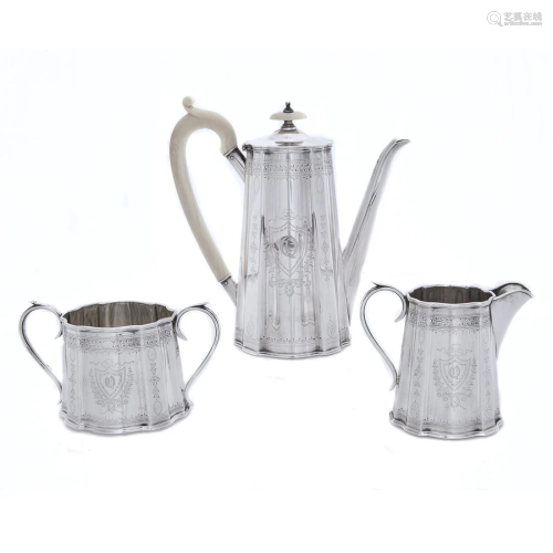 A British sterling coffee set: c1871 London coffee pot &...