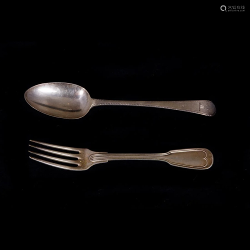 Assembled mostly French silver flatware set in the fiddle an...