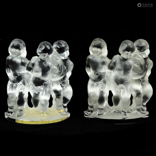 (Lot of 2) Lalique frosted and clear glass Luxembourg figura...