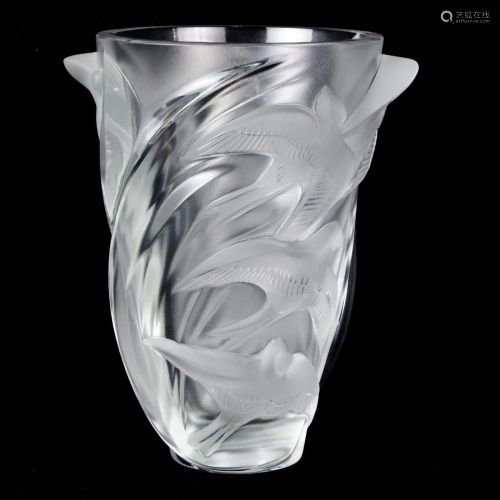 A Lalique frosted glass Martinets vase designed, signed and ...