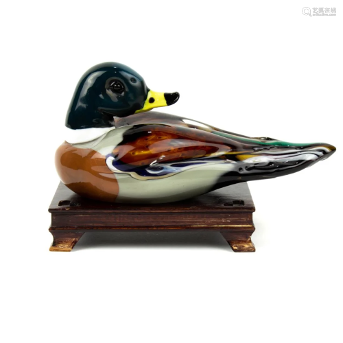 A fine Venini Murano glass study of a Mallard duck by Toni Z...