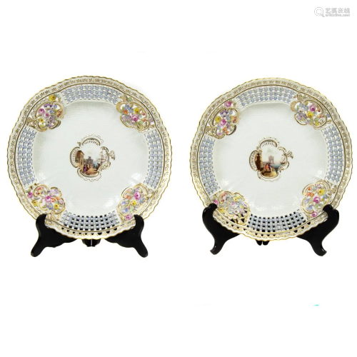 A pair of Meissen porcelain reticulated cabinet plates