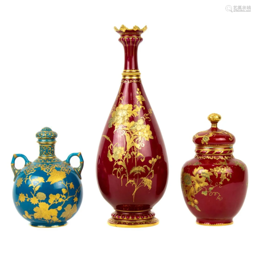 (Lot of 3) Royal Crown Derby porcelain vase and urns