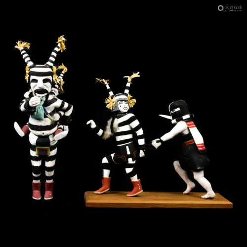 (Lot of 2) Hopi clown kachinas: one of a mother with child r...
