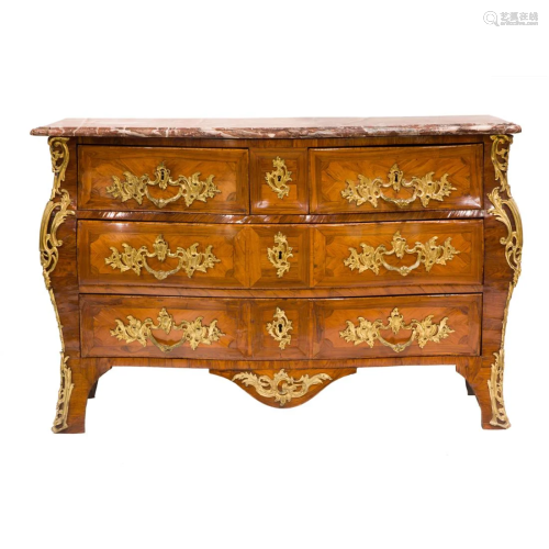 A Louis XV polychrome decorated marble top commode circa 175...