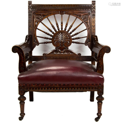 An Aesthetic Movement carved parlor chair circa 1880