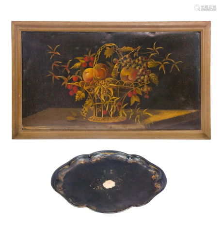 (Lot of 2) An English tole tray and a Continental tole paint...