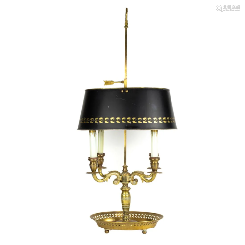 A Louis XVI style bronze and tole bouillotte table lamp