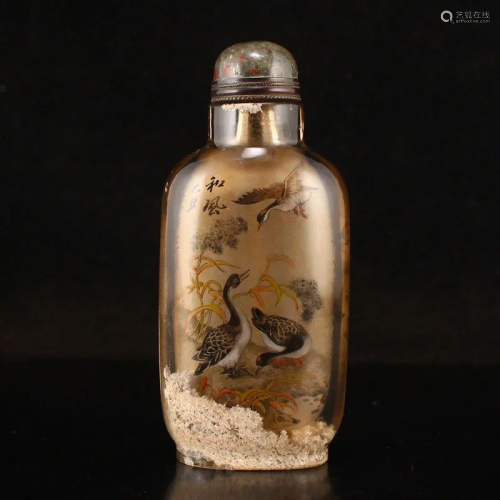 Chinese Qing Dy Crystal Inside Painting Snuff Bottle
