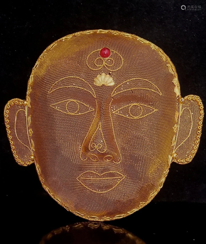 Vintage Chinese Gold Wire Inlay Gem Mask