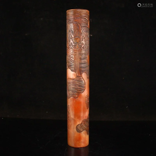 Old Cylindrical Shoushan Stone Lucky Dragon Design Seal
