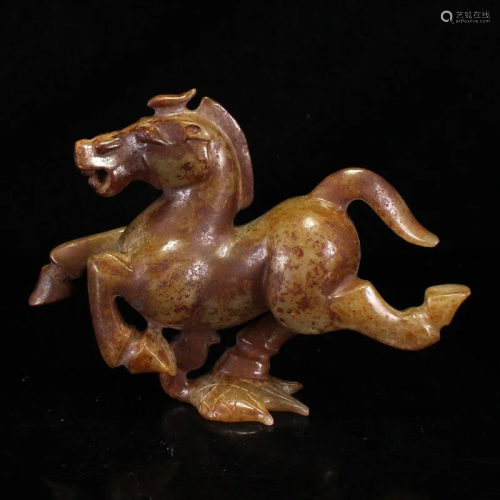 Vintage Chinese Hetian Jade Lucky Horse Statue