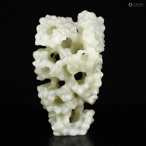 Openwork Chinese Natural Hetian Jade Rockery Shape Statue