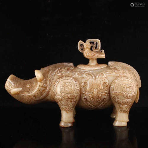 Superb Vintage Chinese Hetian Jade Divine Beasts Burner Stat...