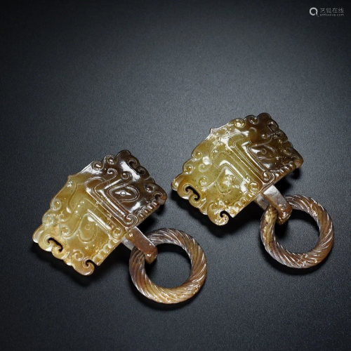 A Pair Vintage Chinese Hetian Jade Door Knockers