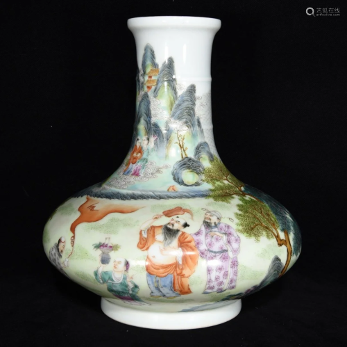 Qing Dy Gilt Edge Famille Rose Figure Design Porcelain Vase