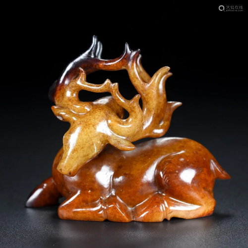 Superb Vintage Chinese Hetian Jade Fortune Deer Statue
