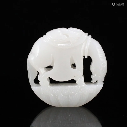 Chinese Natural White Hetian Jade Horse & Monkey Pendant...